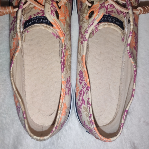 Sperry Top-Sider Slip-On Shoes Coral Reef Print Tan Purple Orange Women's 10 - Picture 7 of 10